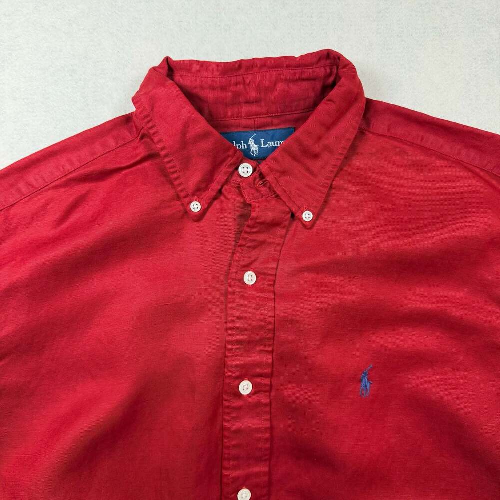 Ralph Lauren Blake Button-Down Shirt Red Silk Linen Blend - Picture 2 of 8